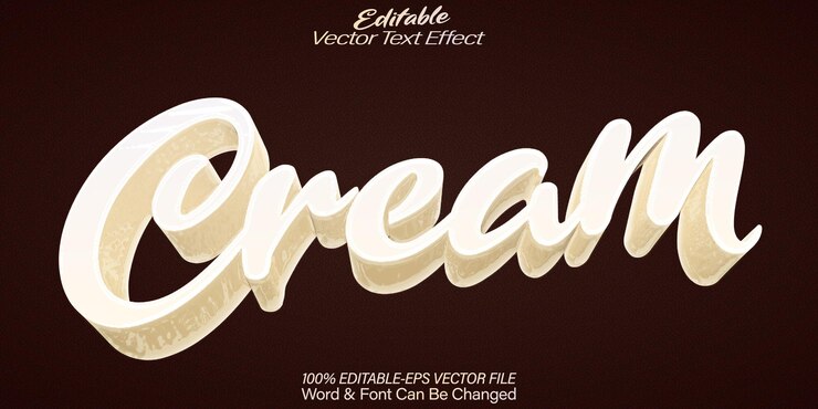 Vector efecto de texto vectorial de crema editable alfabeto leche desierto de vainilla