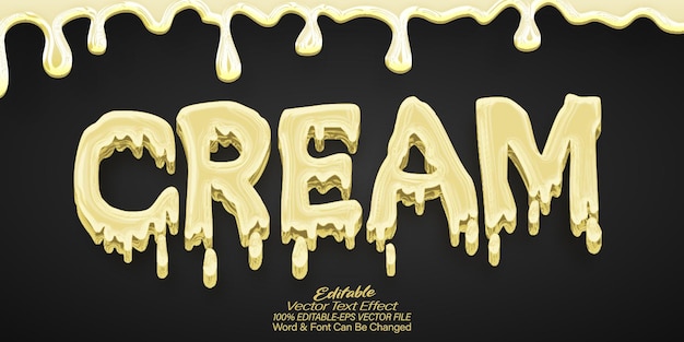Efecto de texto vectorial de crema Editable Alfabeto mantequilla de desierto Leche vainilla helado caramelo