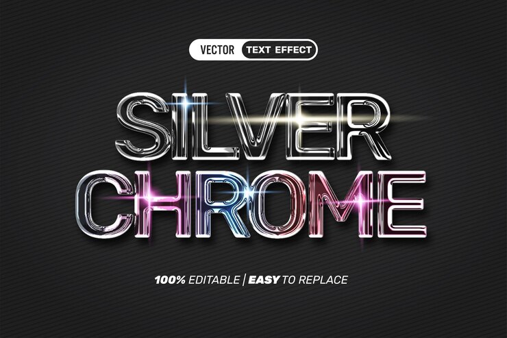 Vector efecto de texto vectorial cromado realista