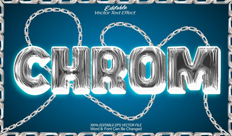 Vector efecto de texto vectorial de cromo editable alfabeto metal acero plata hierro aluminio