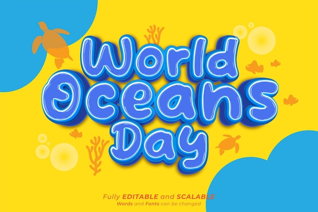 Efecto de texto vectorial del Día Mundial de los Océanos 04