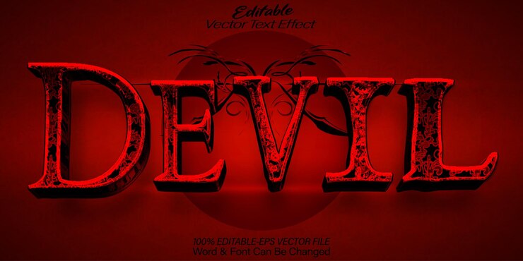 Vector efecto de texto vectorial del diablo editable alfabeto demonio de terror aterrador negro rojo