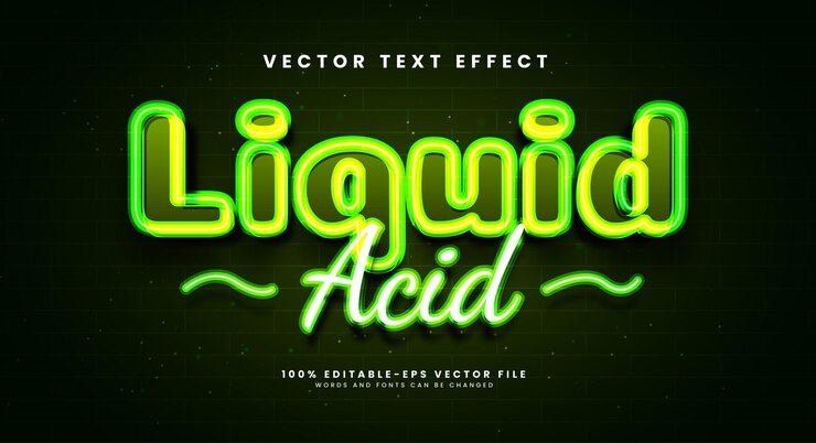 Vector efecto de texto vectorial editable 3d de ácido líquido con tema de color verde claro