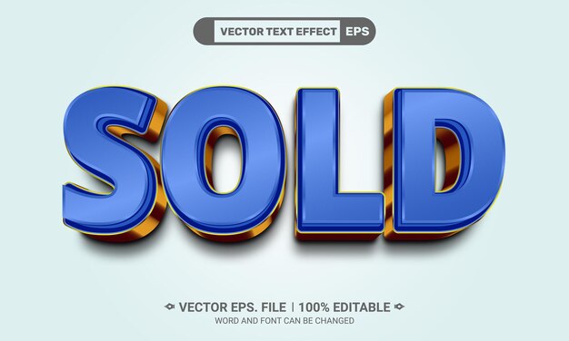 Vector efecto de texto vectorial editable 3d azul y dorado vendido