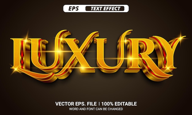 Efecto de texto vectorial editable 3d brillante dorado de lujo sobre fondo negro