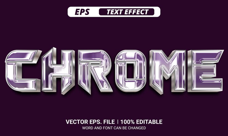 Vector efecto de texto vectorial editable 3d de cromo