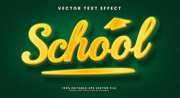 Efecto de texto vectorial editable en 3d de la escuela adecuado para el tema de la educación