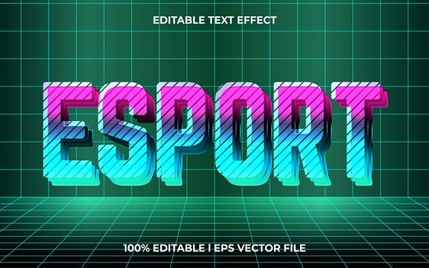 Efecto de texto vectorial editable 3d esport Efecto de mensaje de texto de concepto moderno con combinación de brillo techno colo