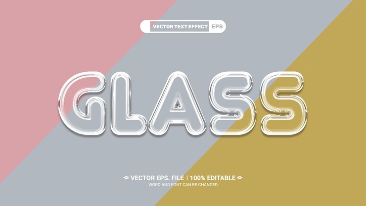 Vector efecto de texto vectorial editable en 3d con estilo de vidrio transparente brillante