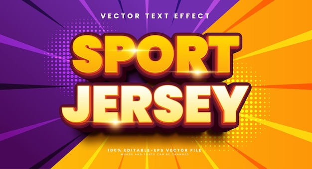 Efecto de texto vectorial editable 3d de jersey deportivo con combinación de color púrpura y naranja