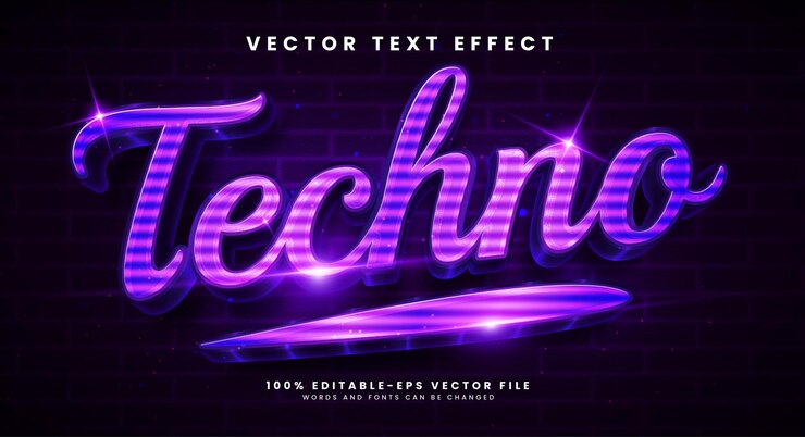Vector efecto de texto vectorial editable 3d de neón tecno con concepto cibernético