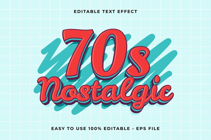 Vector efecto de texto vectorial editable 3d nostálgico de los años 70 efecto de texto de estilo de moda