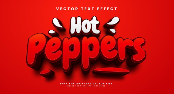 Vector efecto de texto vectorial editable 3d de pimientos rojos
