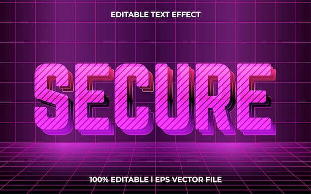 Efecto de texto vectorial editable en 3D seguro Efecto de mensaje de texto de concepto moderno con combinación de brillo techno colo