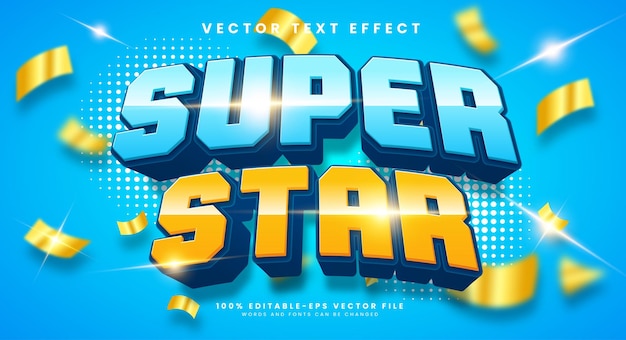 Efecto de texto vectorial editable 3d de super estrella con concepto de color azul