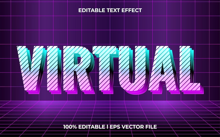 Vector efecto de texto vectorial editable 3d virtual efecto de mensaje de texto de concepto moderno con combinación de techno de brillo