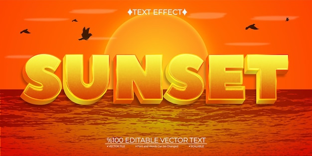 Efecto de texto vectorial editable de atardecer dorado