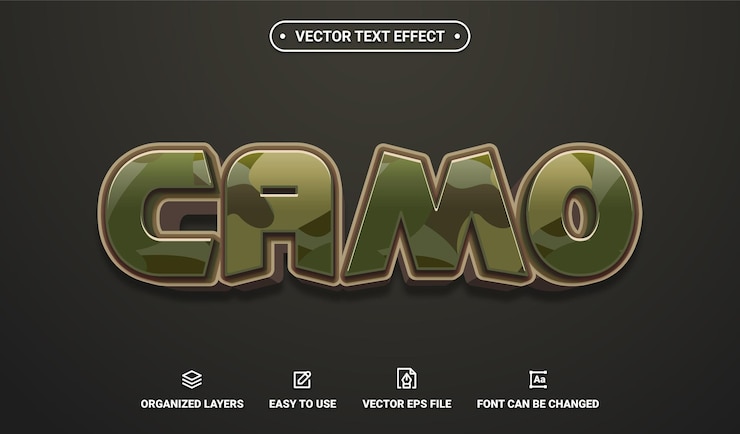 Vector efecto de texto vectorial editable de camuflaje
