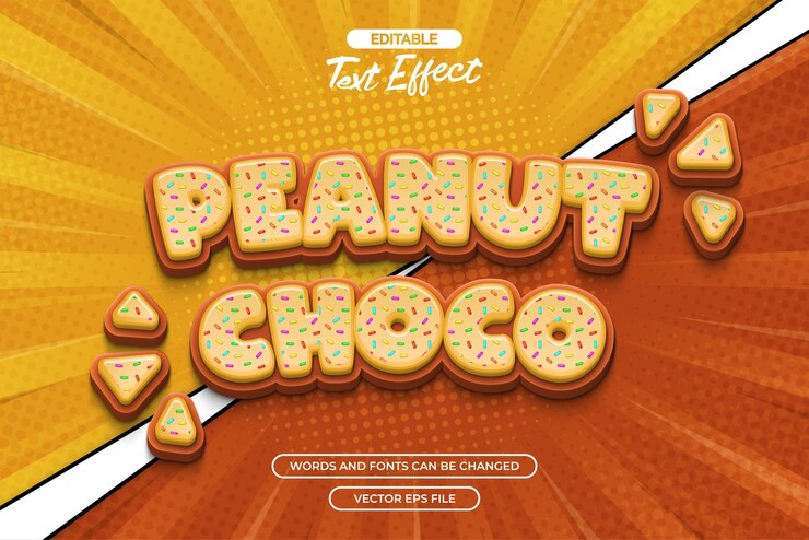Vector efecto de texto vectorial editable de choco de maní