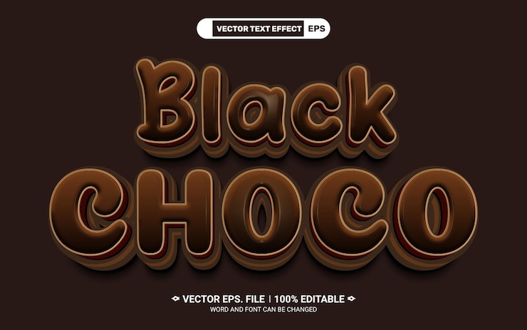 Vector efecto de texto vectorial editable de choco negro