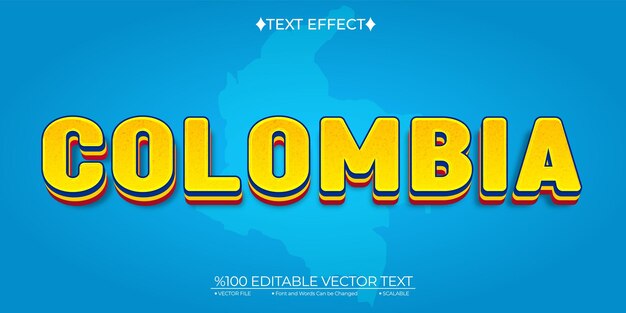 Efecto de texto vectorial editable de Colombia en negrita