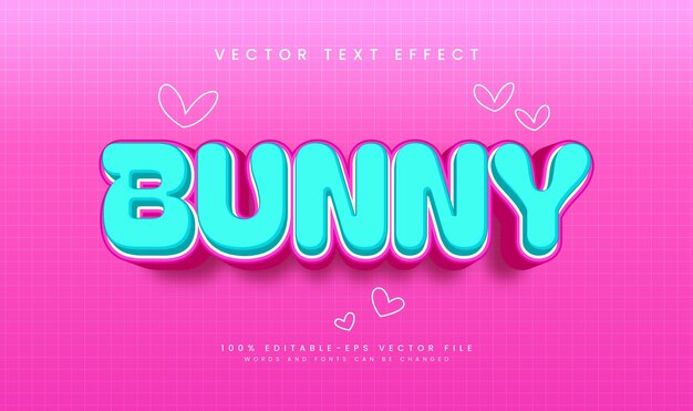 El efecto de texto vectorial editable de conejo rosa es adecuado para el tema rosa dulce