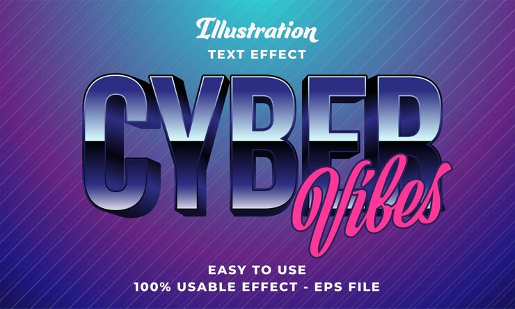 Vector efecto de texto vectorial editable cyber vibes con diseño de estilo moderno