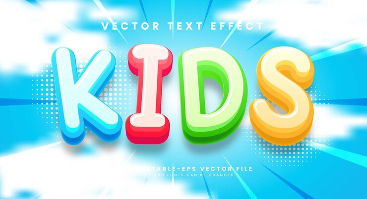 Vector efecto de texto vectorial editable de dibujos animados para niños con tema feliz