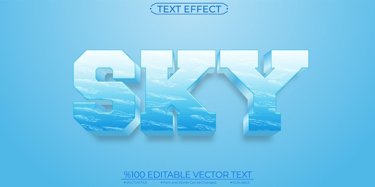 Vector efecto de texto vectorial editable y escalable de blue bold sky