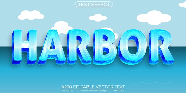Vector efecto de texto vectorial editable y escalable de blue crome harbor
