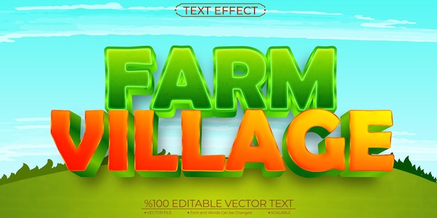 Efecto de texto vectorial editable y escalable de Cartoon Farm Village
