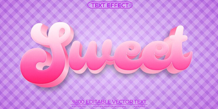 Vector efecto de texto vectorial editable y escalable dulce en cursiva suave rosa suave