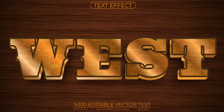 Vector efecto de texto vectorial editable y escalable de gold y bronze shiny wild west