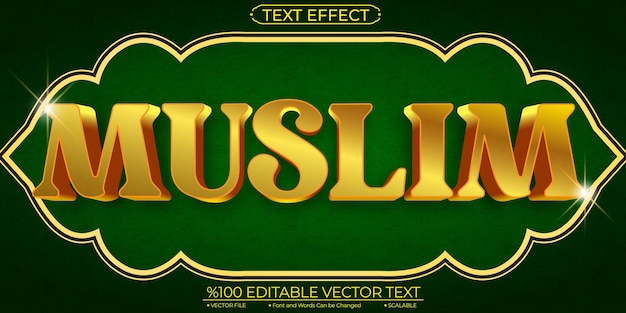 Efecto de texto vectorial editable y escalable musulmán brillante elegante dorado