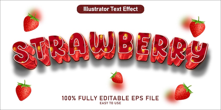 Vector efecto de texto vectorial editable en estilo de fruta de fresa