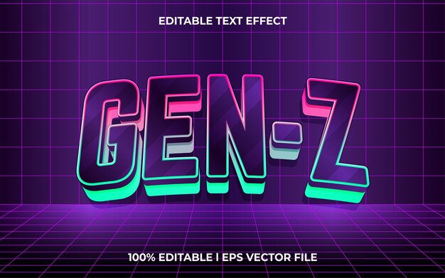 Efecto de texto vectorial editable en el estilo del logotipo de la generación Z 3D