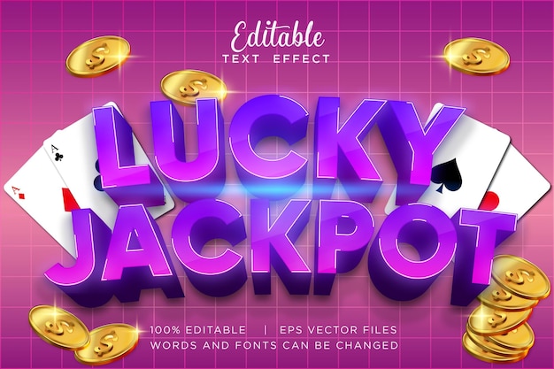 efecto de texto vectorial editable en el estilo de la máquina tragamonedas de jackpot de la suerte