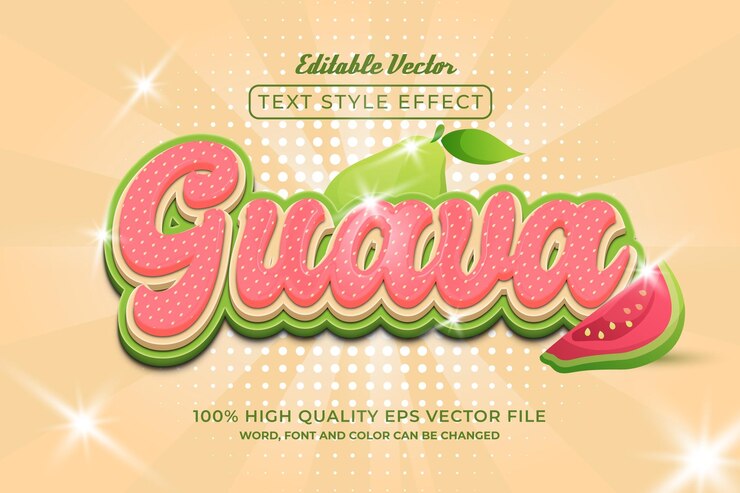 Vector efecto de texto vectorial editable de fruta de guayaba