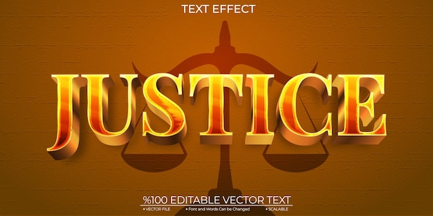 Efecto de texto vectorial editable de justicia brillante dorada