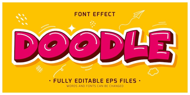 Efecto de texto vectorial editable lindo doodle kawaii