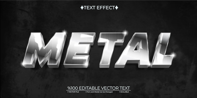 Efecto de texto vectorial editable de metal plateado