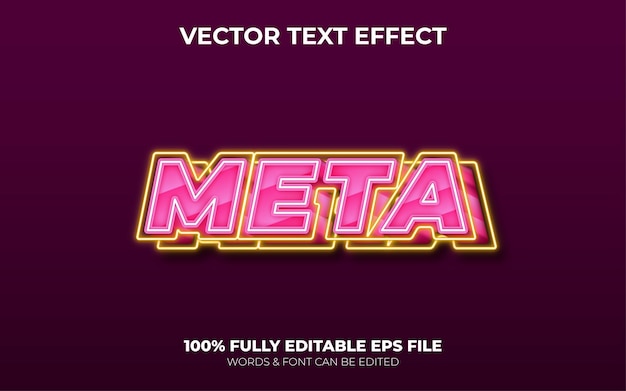 Efecto de texto vectorial editable metaverso rosa con color de luz de neón amarillo