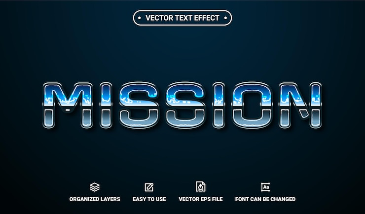 Vector efecto de texto vectorial editable de misión