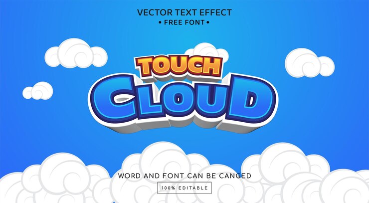 Vector efecto de texto vectorial editable en la nube táctil