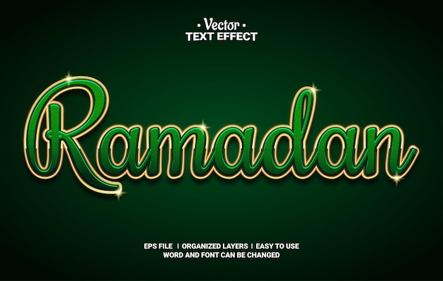 Efecto de texto vectorial editable de ramadán verde simple y elegante