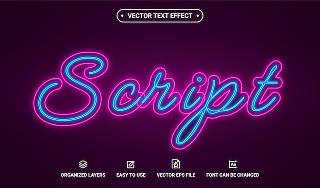 Vector efecto de texto vectorial editable de script de neón