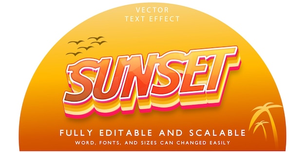 Efecto de texto vectorial editable tema puesta del sol