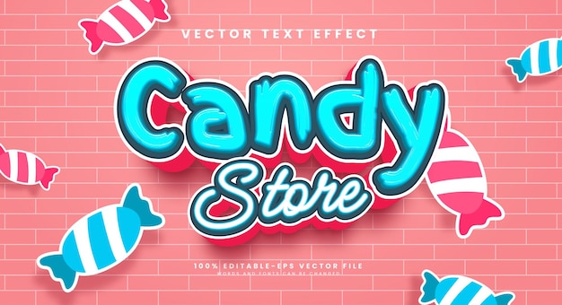 Efecto de texto vectorial editable de la tienda de dulces para el tema de la comida dulce o el postre