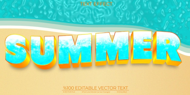 Efecto de texto vectorial editable de verano dorado y azul de dibujos animados