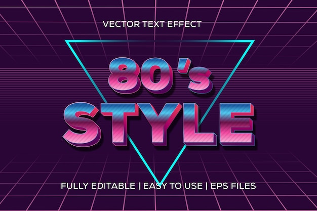 Vector efecto de texto vectorial de estilo años 80 totalmente editable fácil de usar